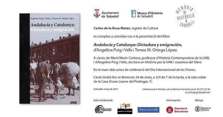 Cartell de presentació del llibre Andalucí y Catalunya: Dictadura y emigración, al Museu de Sabadell.